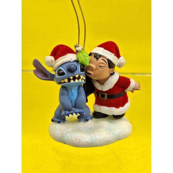 Disney Parks Lilo & Stitch Mistletoe Ornament Kissing Santa. Glittery Santa Hats - Picture 1 of 5